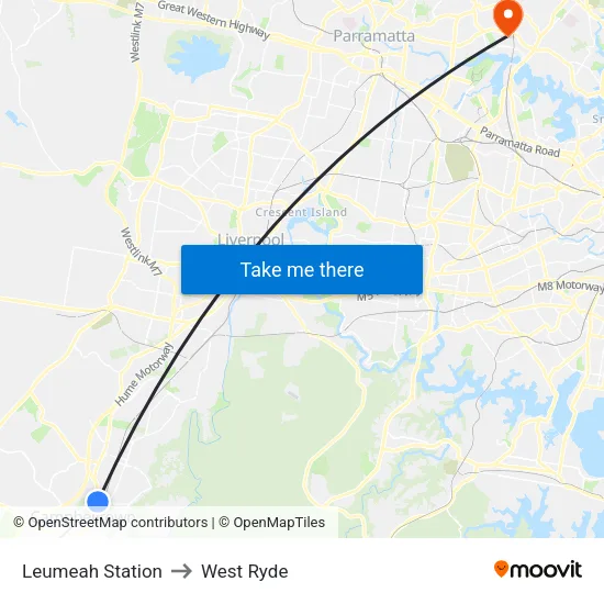 Leumeah Station to West Ryde map