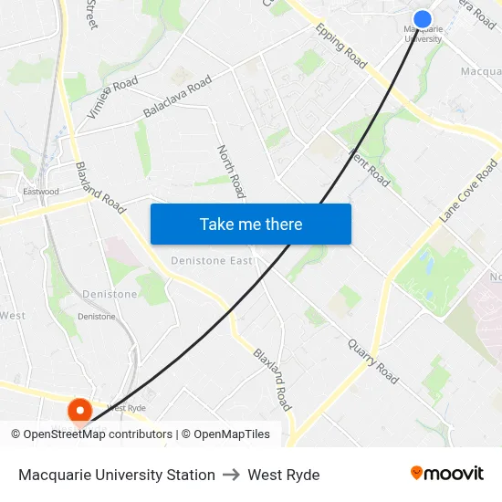 Macquarie University Station to West Ryde map