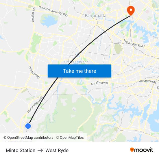 Minto Station to West Ryde map