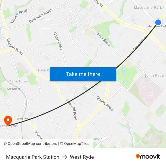 Macquarie Park Station to West Ryde map