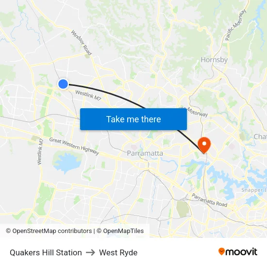 Quakers Hill Station to West Ryde map