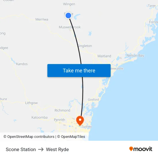 Scone Station to West Ryde map