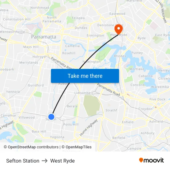 Sefton Station to West Ryde map