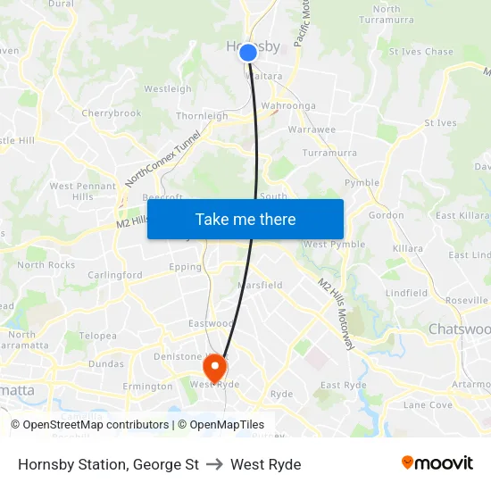 Hornsby Station, George St to West Ryde map