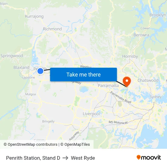 Penrith Station, Stand D to West Ryde map