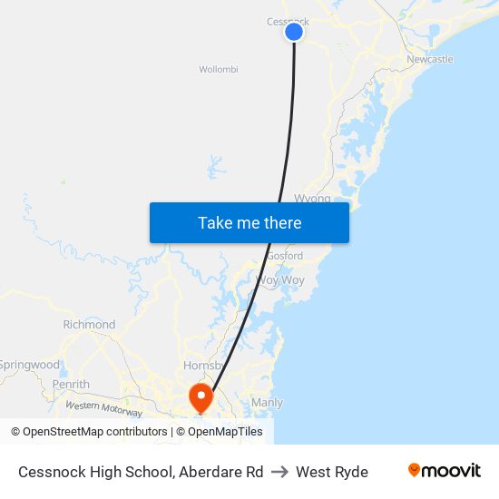 Cessnock High School, Aberdare Rd to West Ryde map