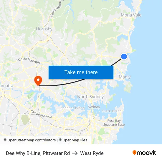 Dee Why B-Line, Pittwater Rd to West Ryde map