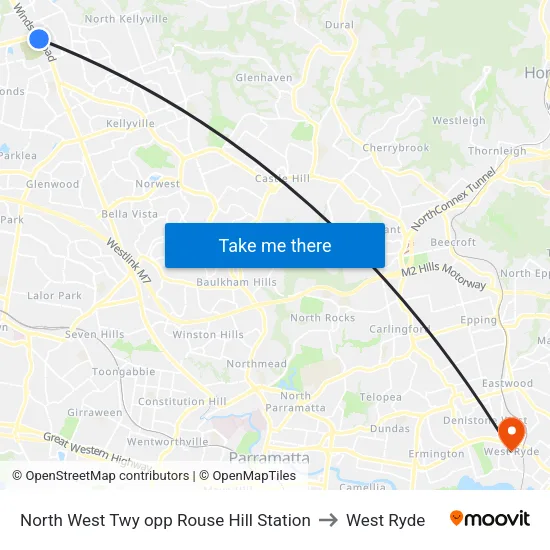North West Twy opp Rouse Hill Station to West Ryde map