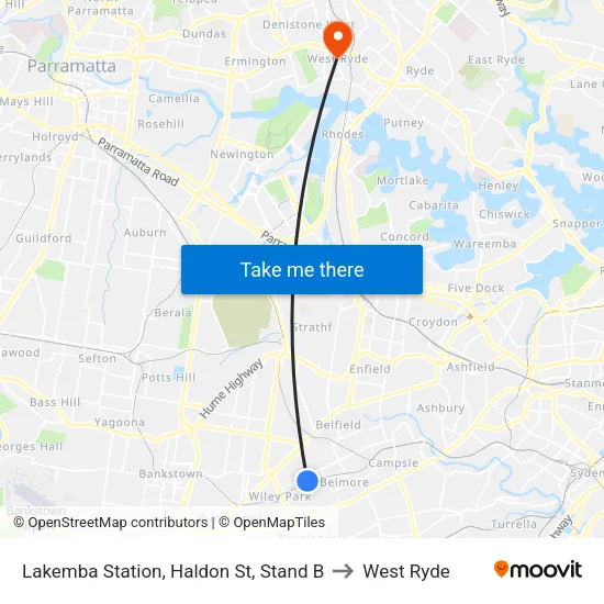 Lakemba Station, Haldon St, Stand B to West Ryde map
