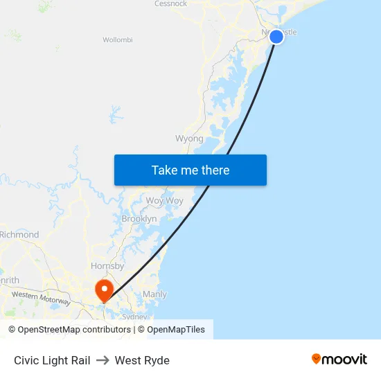 Civic Light Rail to West Ryde map