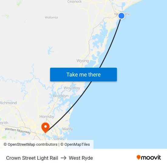Crown Street Light Rail to West Ryde map