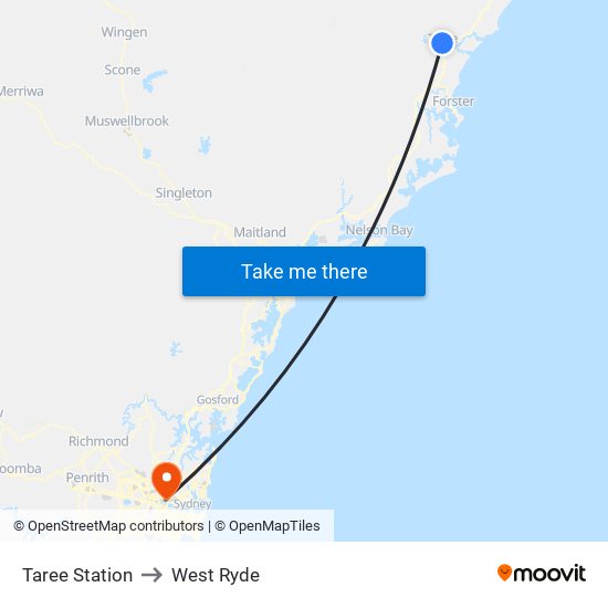 Taree Station to West Ryde map