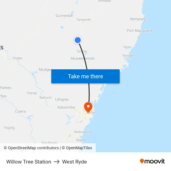 Willow Tree Station to West Ryde map