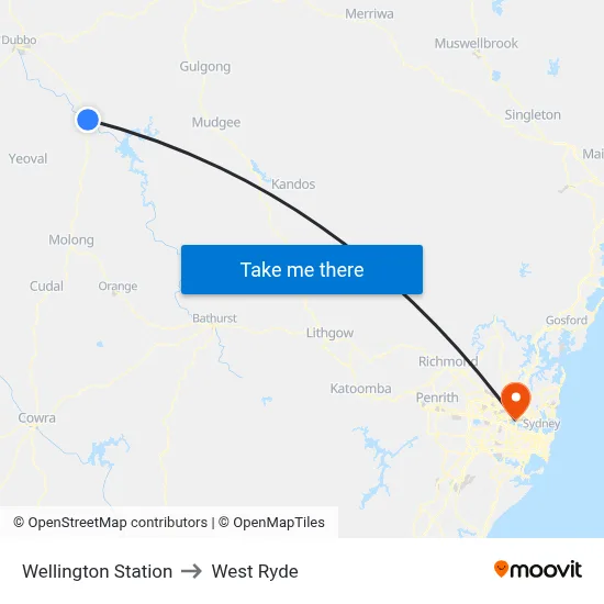 Wellington Station to West Ryde map