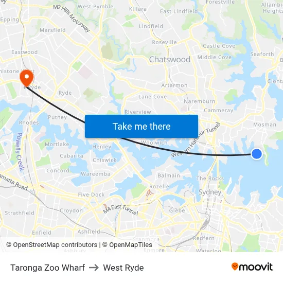 Taronga Zoo Wharf to West Ryde map