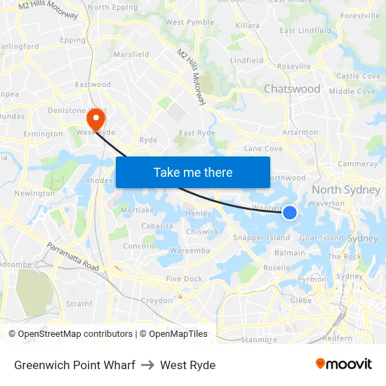 Greenwich Point Wharf to West Ryde map