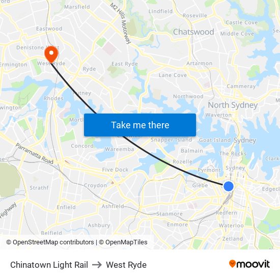 Chinatown Light Rail to West Ryde map