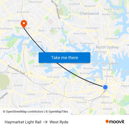 Haymarket Light Rail to West Ryde map