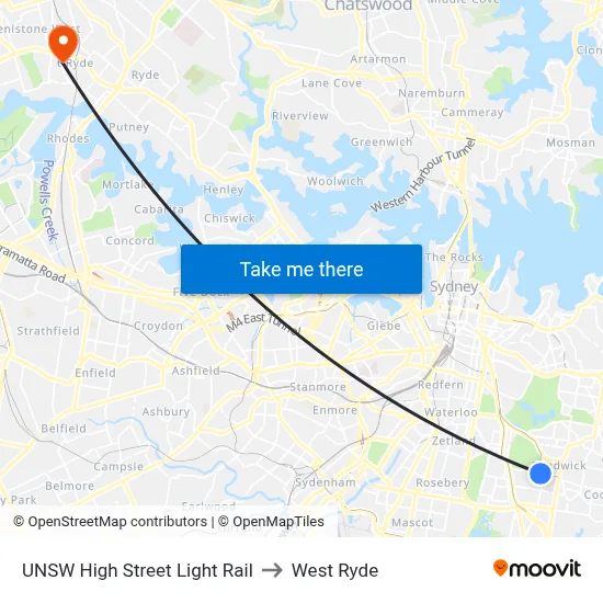 UNSW High Street Light Rail to West Ryde map