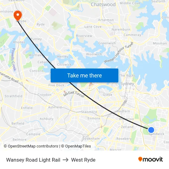Wansey Road Light Rail to West Ryde map