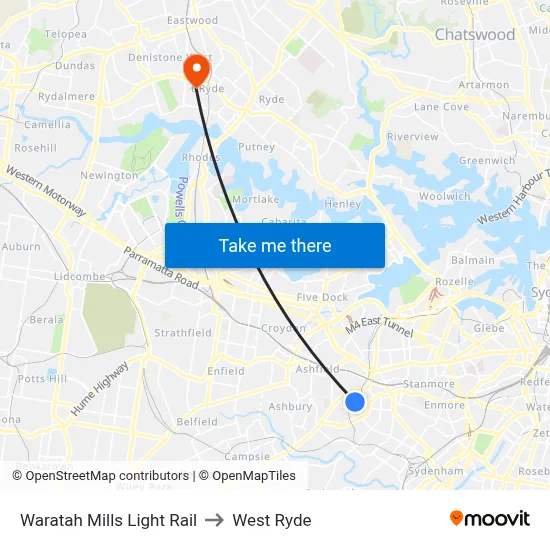 Waratah Mills Light Rail to West Ryde map