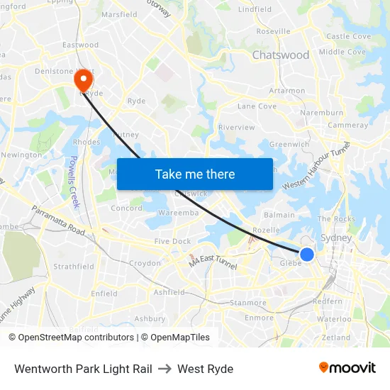 Wentworth Park Light Rail to West Ryde map
