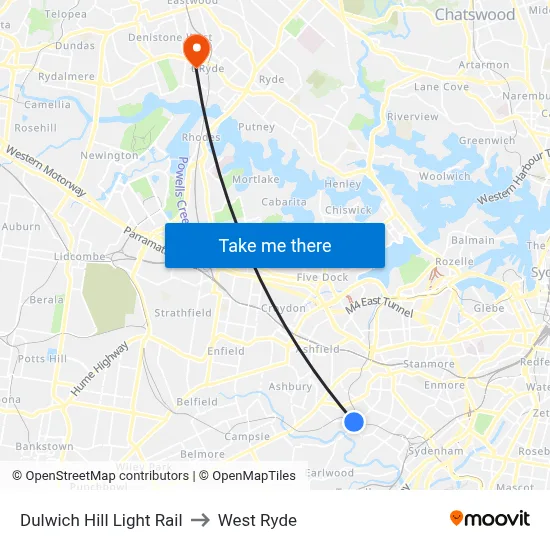 Dulwich Hill Light Rail to West Ryde map
