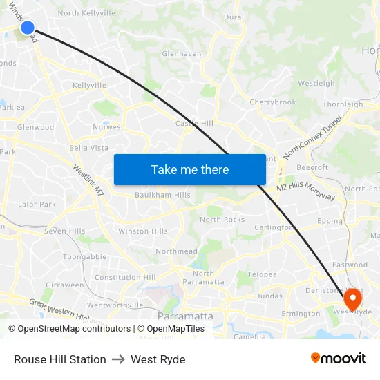 Rouse Hill Station to West Ryde map