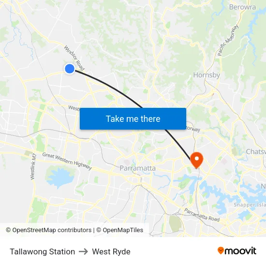 Tallawong Station to West Ryde map