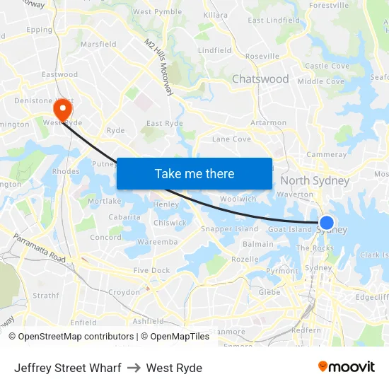 Jeffrey Street Wharf to West Ryde map