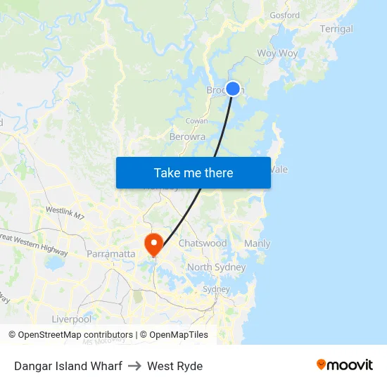 Dangar Island Wharf to West Ryde map
