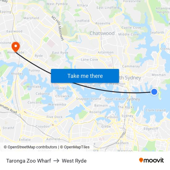 Taronga Zoo Wharf to West Ryde map