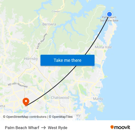 Palm Beach Wharf to West Ryde map