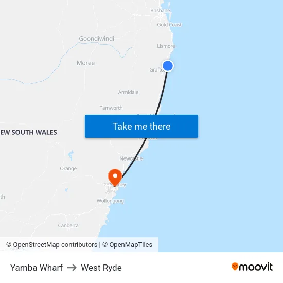 Yamba Wharf to West Ryde map