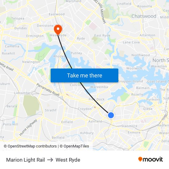 Marion Light Rail to West Ryde map