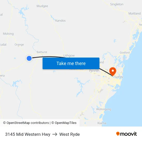 3145 Mid Western Hwy to West Ryde map
