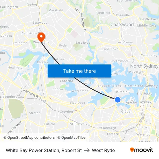 White Bay Power Station, Robert St to West Ryde map