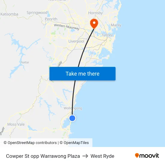Cowper St opp Warrawong Plaza to West Ryde map