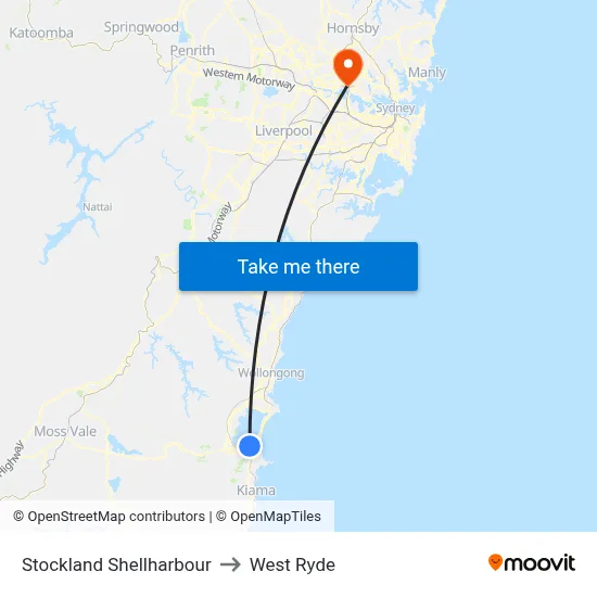 Stockland Shellharbour to West Ryde map