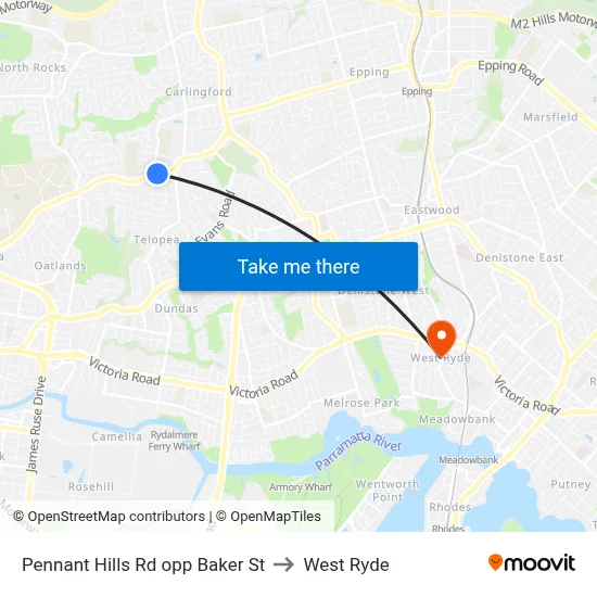 Pennant Hills Rd opp Baker St to West Ryde map