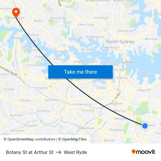 Botany St at Arthur St to West Ryde map