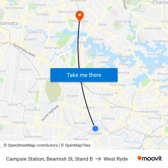 Campsie Station, Beamish St, Stand B to West Ryde map