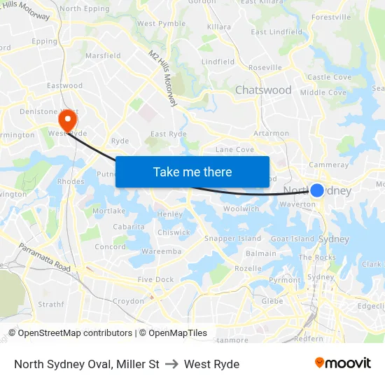 North Sydney Oval, Miller St to West Ryde map