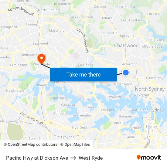Pacific Hwy at Dickson Ave to West Ryde map