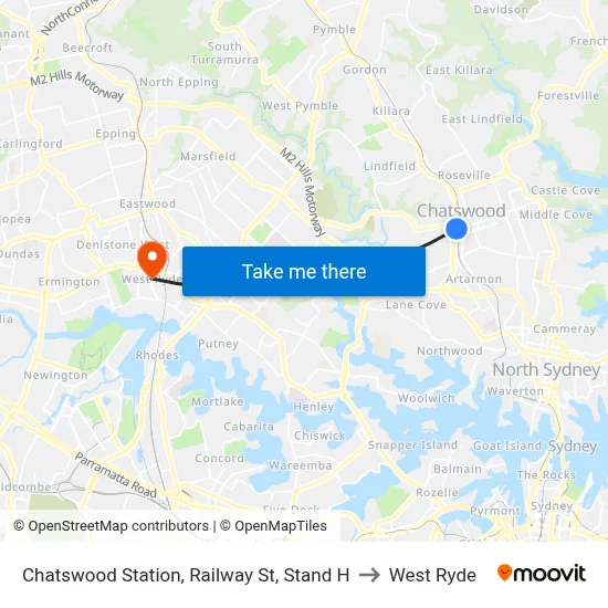 Chatswood Station, Railway St, Stand H to West Ryde map