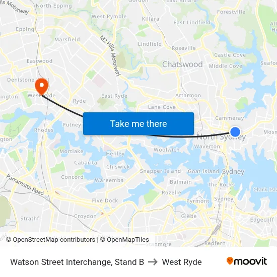 Watson Street Interchange, Stand B to West Ryde map