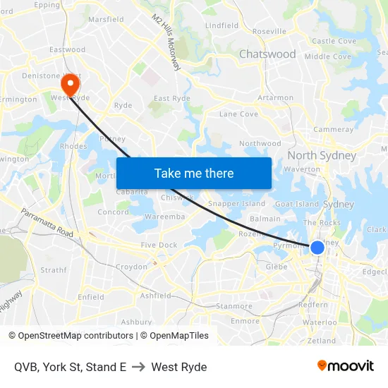QVB, York St, Stand E to West Ryde map