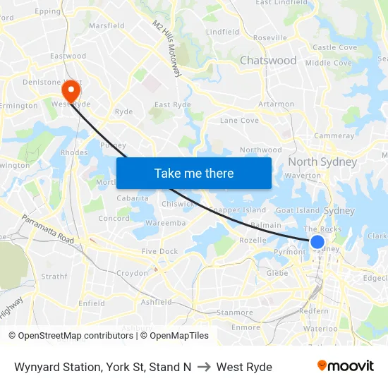 Wynyard Station, York St, Stand N to West Ryde map