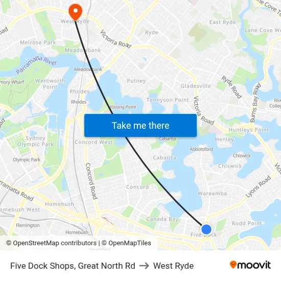 Five Dock Shops, Great North Rd to West Ryde map