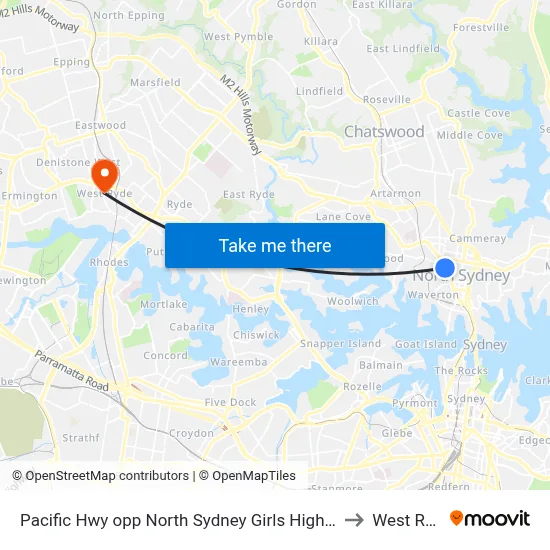 Pacific Hwy opp North Sydney Girls High School to West Ryde map